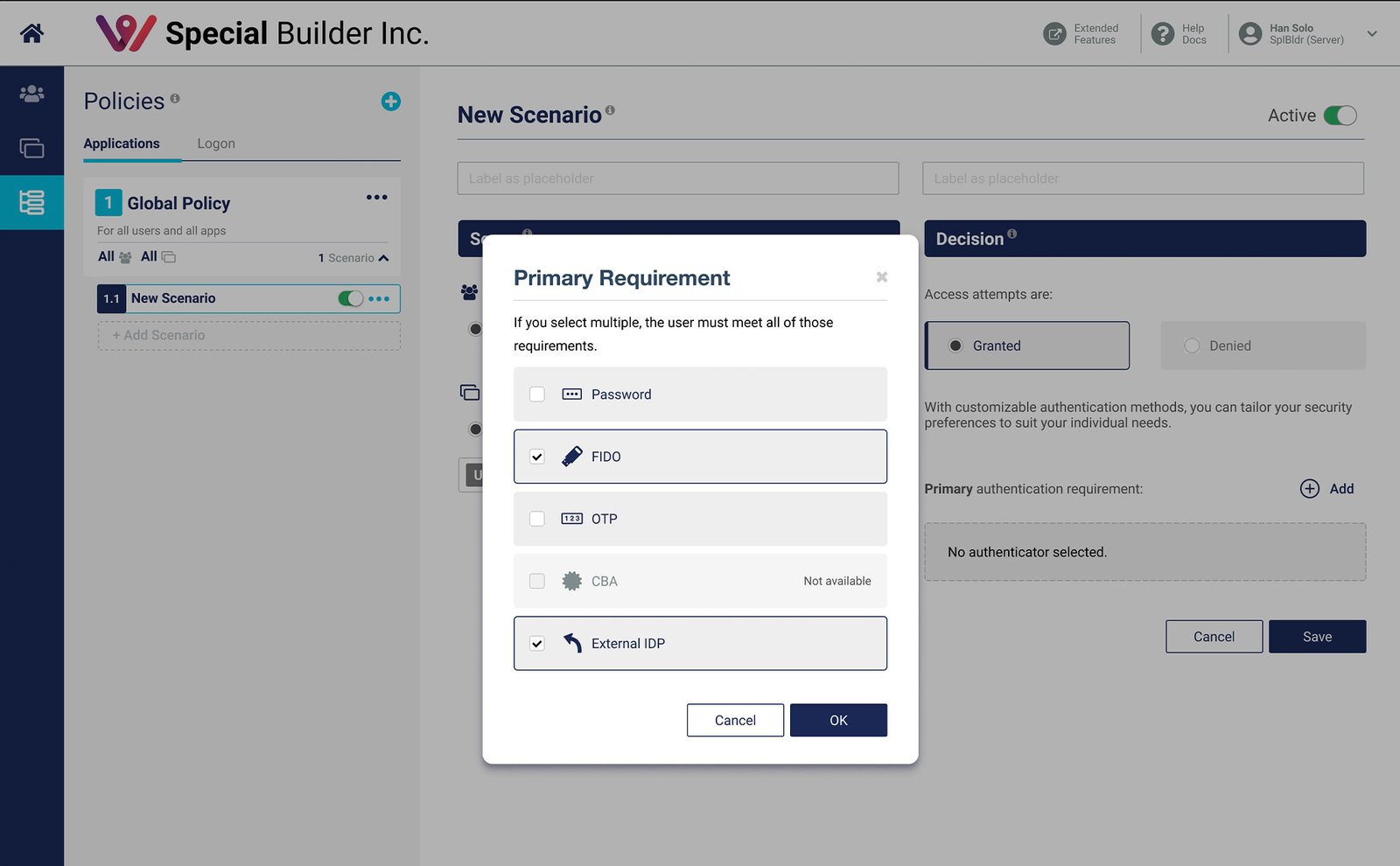High-fidelity prototype of the admin configuration screen